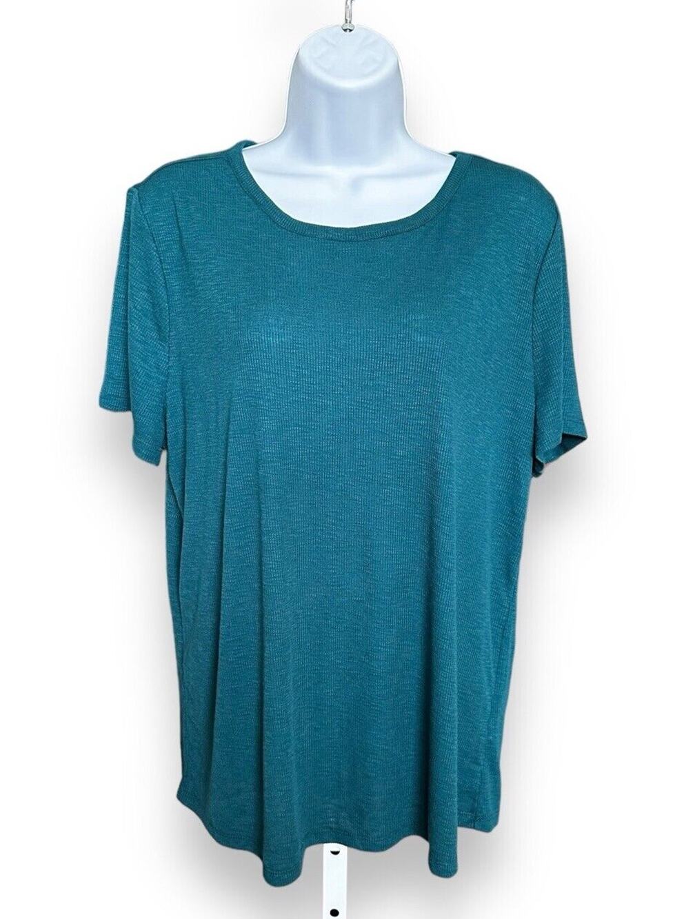Maurice’s 24/7 Women Plus Teal Ribbed Short Sleeve Round Neck Top Shirt 1X NWOT